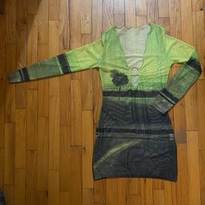 Sheer green wavy patterned Kolly dress